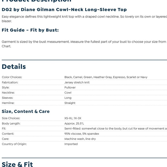 Nwt DIANE GILMAN cowl neck long sleeve top - Picture 3 of 4